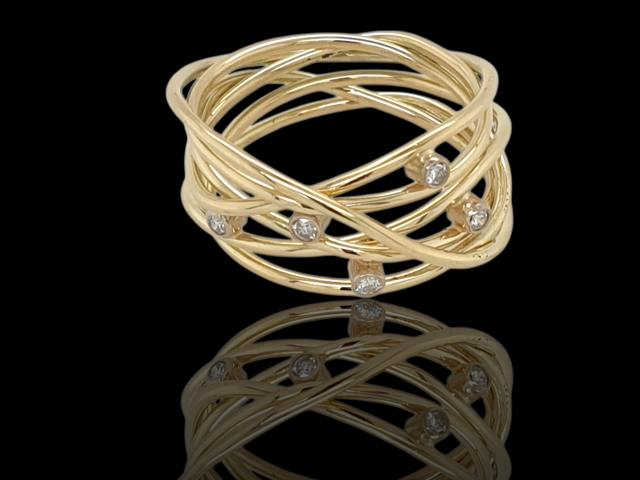 Gouden endless rope ring met briljantjes #28606 - Afbeelding 2