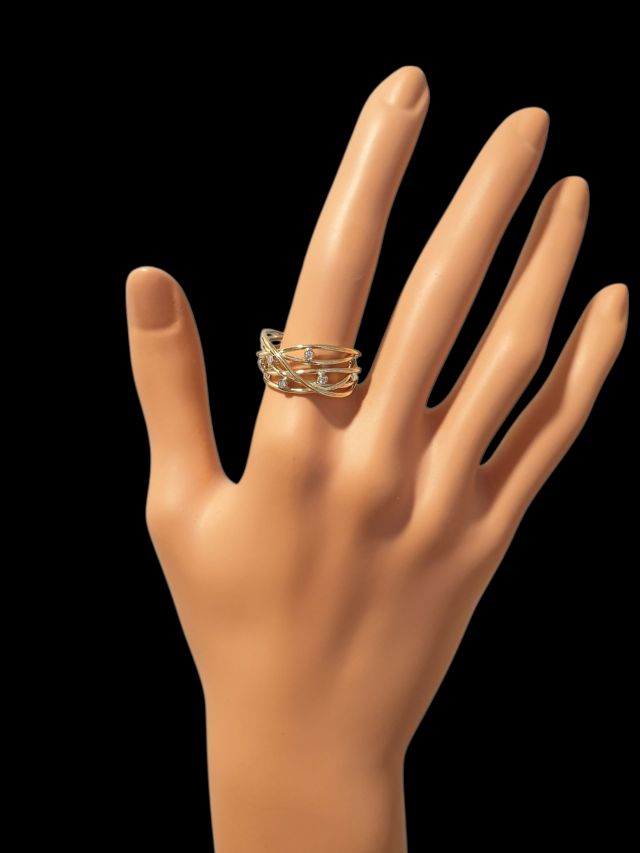 Gouden endless rope ring met briljantjes #28606 - Afbeelding 3