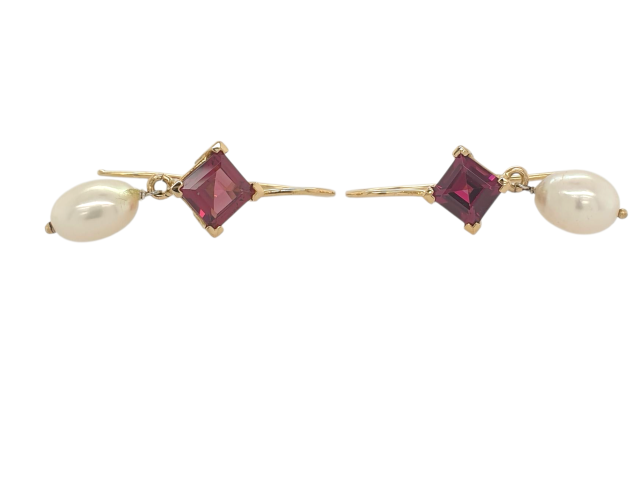 14 karaat gouden oorhangers met Tourmalijn en Parels. # 28604 - Afbeelding 2