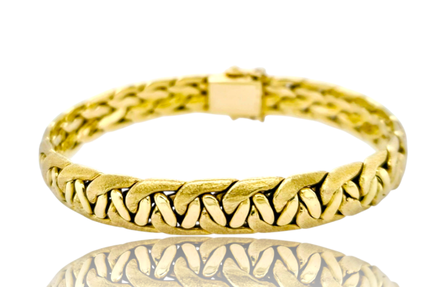 14 karaat vintage geelgouden armband met massieve vlechtschakel. #26236