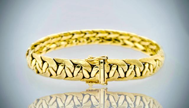 14 karaat vintage geelgouden armband met massieve vlechtschakel. #26236 - Afbeelding 3