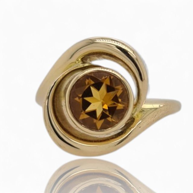 18 Karaat geelgouden ring met citrien - occasion #18952 - Afbeelding 4