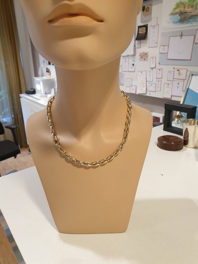 14 karaat gouden bicolor collier met fantasieschakel #28715 - Afbeelding 2