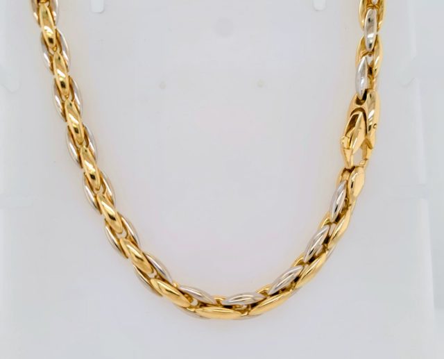 14 karaat gouden bicolor collier met fantasieschakel #28715