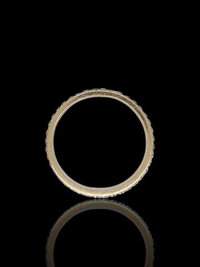 14 karaat bicolor gouden mannen ring met gevlochten band en zirkonia's - occasion #28785 - Afbeelding 2