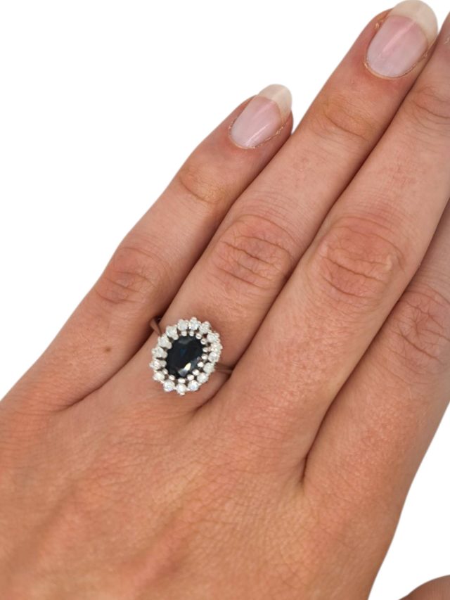 Witgouden ring met blauwe saffier en diamant - Occasion #28770 - Afbeelding 4