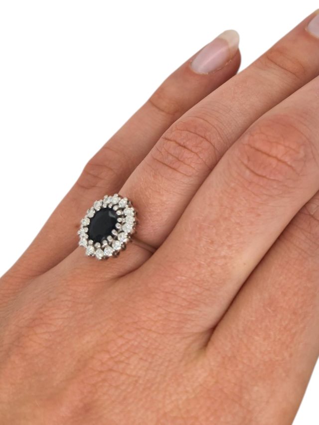Witgouden ring met blauwe saffier en diamant - Occasion #28770 - Afbeelding 5