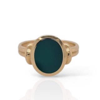 Gouden dames zegelring met groene agaat #28824