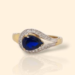 Geelgouden ring met blauwe en witte zirkonia occasion #28787