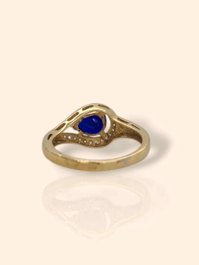 Geelgouden ring met blauwe en witte zirkonia occasion #28787 - Afbeelding 2