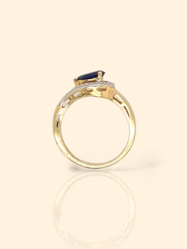 Geelgouden ring met blauwe en witte zirkonia occasion #28787 - Afbeelding 4
