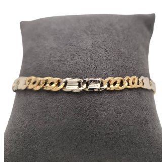 Bicolor gourmette armband met witgouden plaatjes Occasion #28835