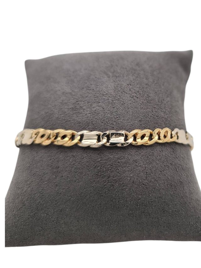 18 krt. Bicolor gourmette armband met witgouden schakels  Occasion #28835