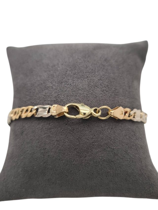 18 krt. Bicolor gourmette armband met witgouden schakels  Occasion #28835 - Afbeelding 3