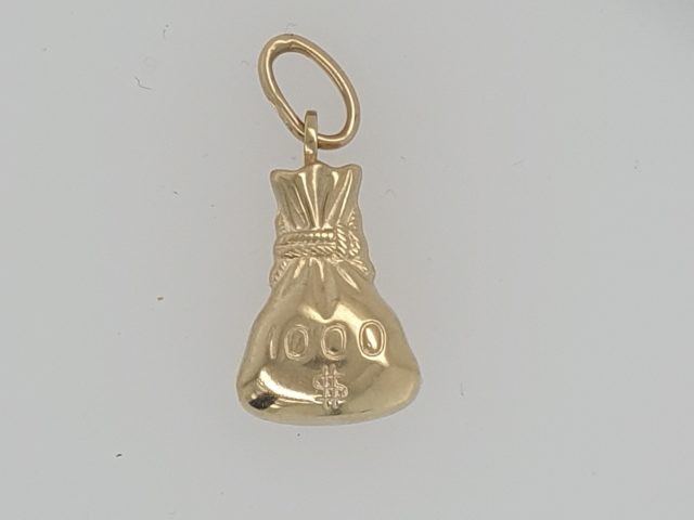 14 karaat gouden bedel, geldbuidel # 28869