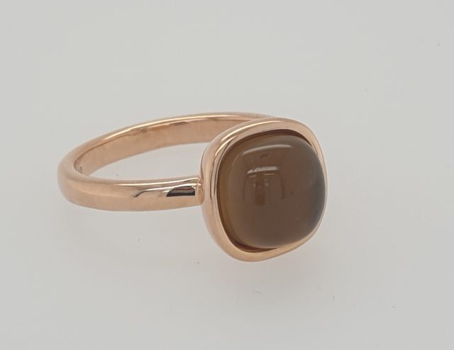 14 karaat rosé gouden ring met een cabochon geslepen rookkwarts. Occasion #28887 - Afbeelding 2