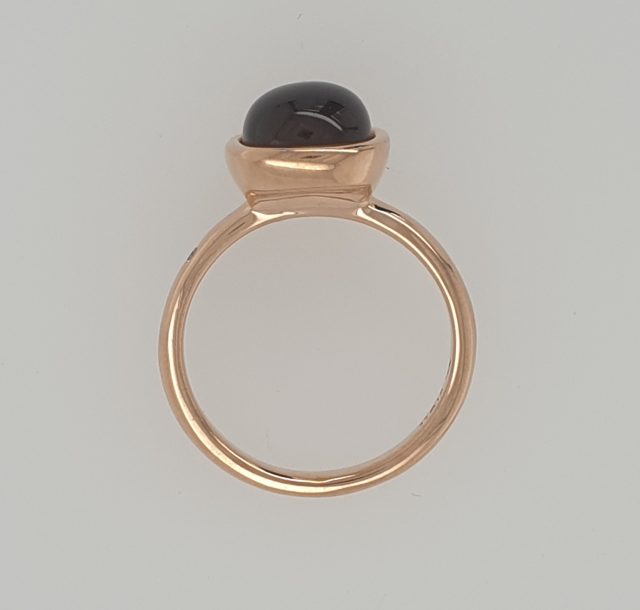 14 karaat rosé gouden ring met een cabochon geslepen rookkwarts. Occasion #28887 - Afbeelding 3
