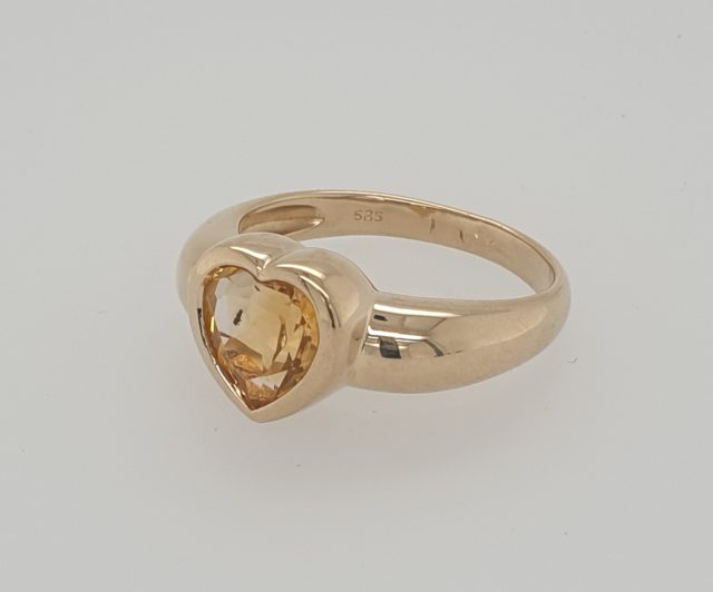 14 karaat geelgouden ring met een hartvormige licht gele citrien, occasion #28886 - Afbeelding 5