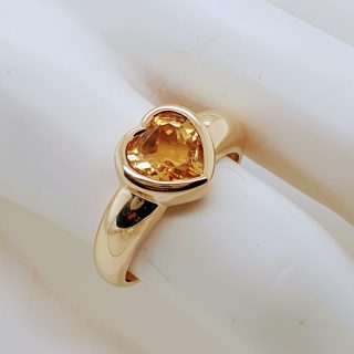 14 karaat geelgouden ring met een hartvormige licht gele citrien, occasion #28886
