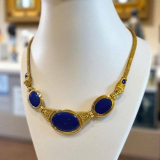 18 karaats gouden halsketting met Lapis Lazuli en leeuwdetails - Vintage #28594