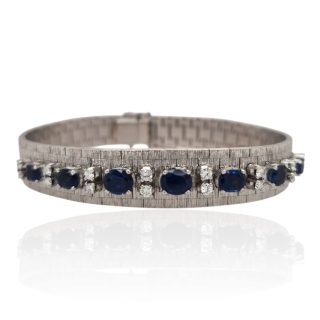 18 karaat witgouden armband met saffier en diamant - occasion #28033