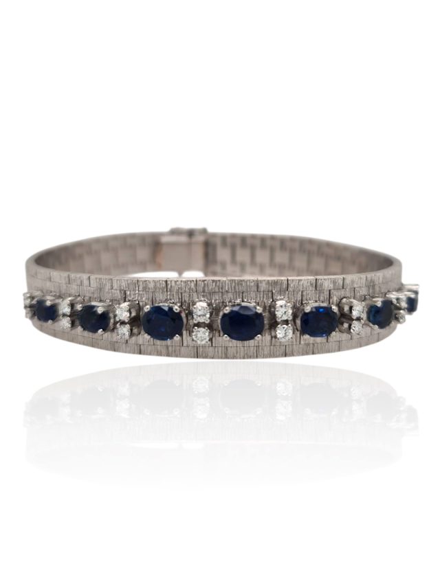 18 karaat witgouden armband met saffier en diamant - occasion #28033