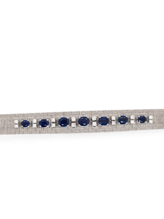 18 karaat witgouden armband met saffier en diamant - occasion #28033 - Afbeelding 3