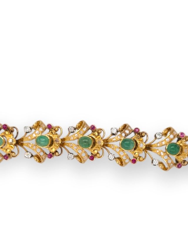 Koninklijke 18k gouden armband met smaragd, robijn en diamanten - occasion #27816 - Afbeelding 4