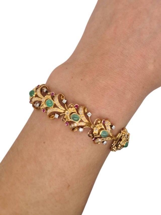 Koninklijke 18k gouden armband met smaragd, robijn en diamanten - occasion #27816 - Afbeelding 2