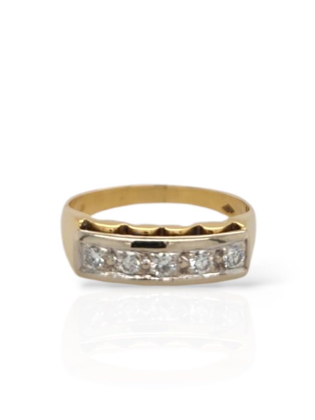 18 karaat bicolor gouden ring met 5 diamanten - occasion #21259 - Afbeelding 3