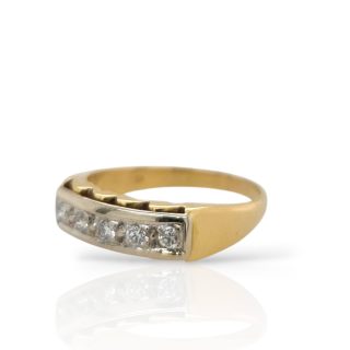 18 karaat bicolor gouden ring met 5 diamanten - occasion #21259