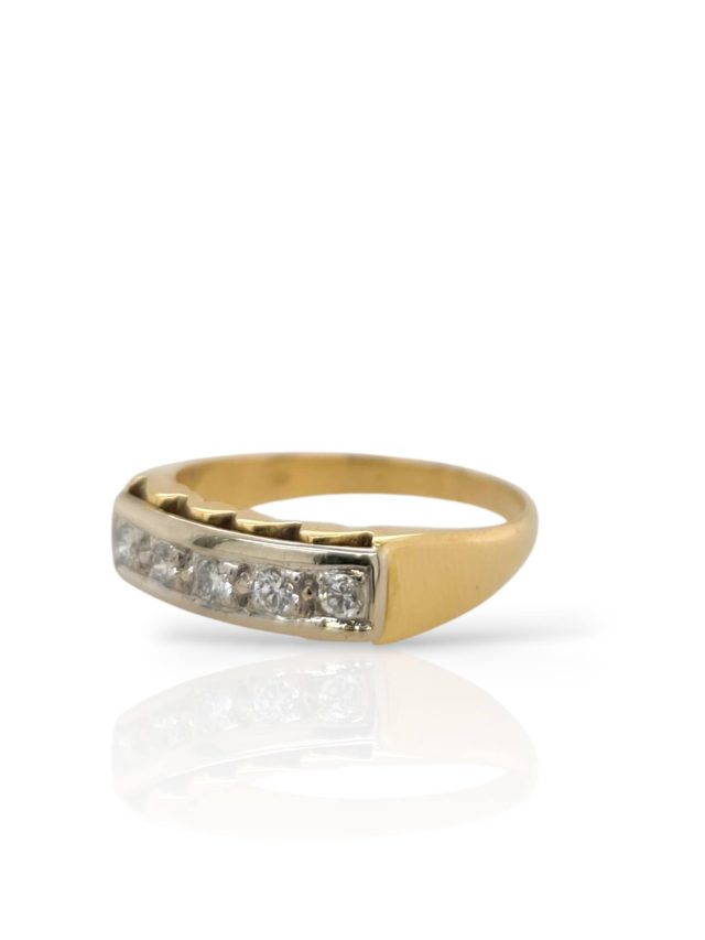 18 karaat bicolor gouden ring met 5 diamanten - occasion #21259