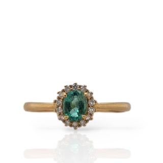 Gouden entourage ring met smaragd en diamanten #28649