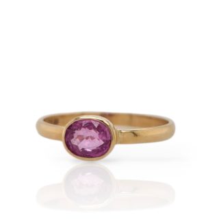 Charmante geelgouden ring met roze saffier #26192