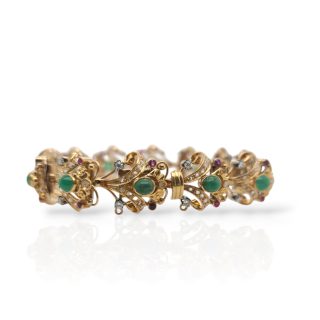 Koninklijke 18k gouden armband met smaragd, robijn en diamanten - occasion #27816