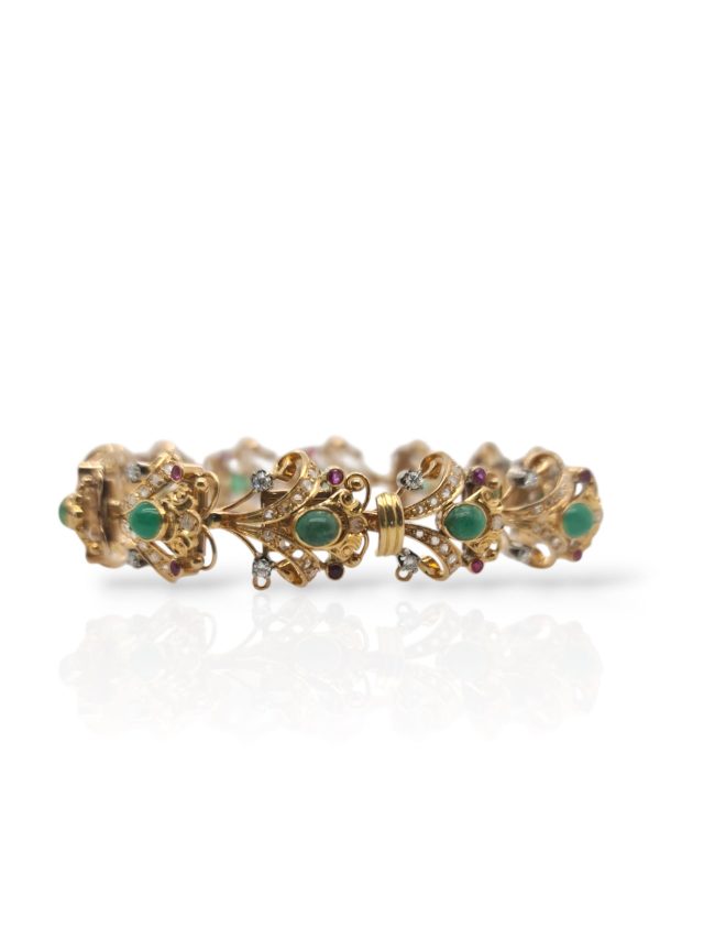 Koninklijke 18k gouden armband met smaragd, robijn en diamanten - occasion #27816