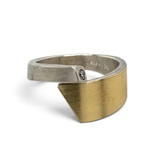 Strakke bicolor ring met diamant - Zilver en geelgoud #2113