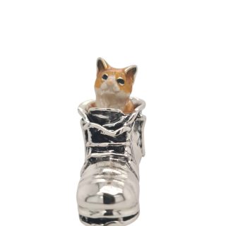 Geëmailleerd zilveren beeldje Kat in Laars van Saturno #26269