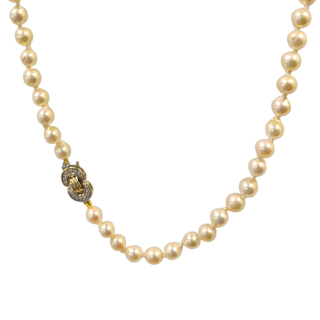 Parel collier met 14k gouden sluiting met diamantjes - occasion #28920
