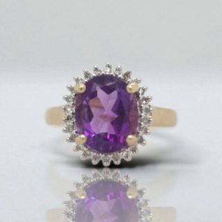 Imposante entourage ring met Amethist en Diamanten - occasion #28938