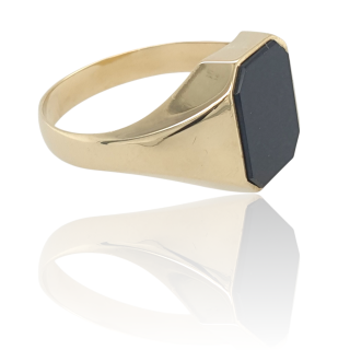 Gouden zegelring met 8 kant onix. Vintage Occasion #28960