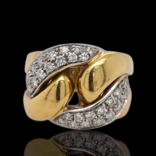 18 karaat robuuste geelgouden ring bezet met diamanten - Vintage Occasion #28994