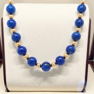 Kralencollier van Lapis en 14 karaat Gouden kralen- occasion #28970