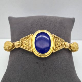 18 karaats gouden armband met Lapis Lazuli en leeuwdetails - vintage occasion. #28595