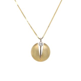 Strakke 14 karaat gouden hanger met Diamant - occasion #28975