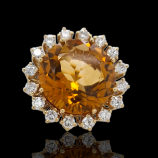 18 karaat gouden ring met citrien en diamant - Vintage occasion #28983