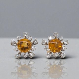 18 karaat gouden oorknoppen met citrien en diamant - Vintage occasion #28984