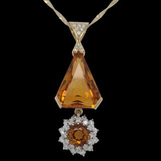 Verbluffende 18 karaats gouden hanger met citrien en diamant - Vintage occasion #28985