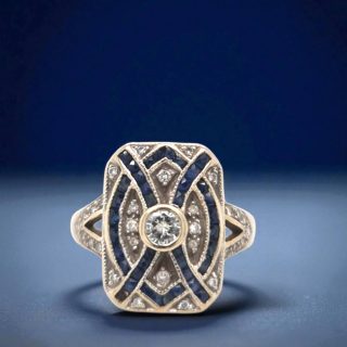 Prachtig bezette ring van 18k witgoud met diamant en saffier - Vintage occasion #29016