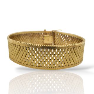 14 Karaat geelgouden brede armband met unieke schakel - Occasion #18369